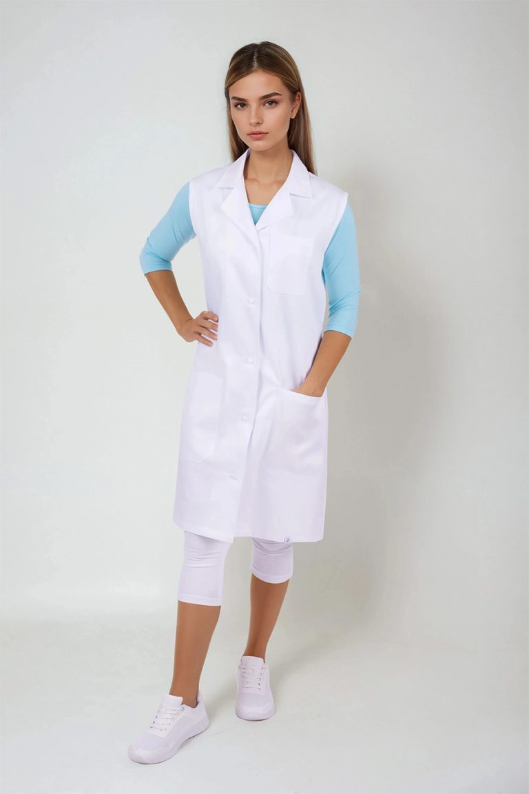 dámský bílý pracovní plášť bez rukávů